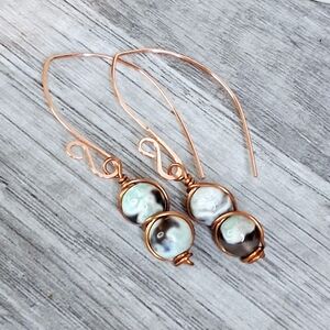 BOGO EARRINGS - agate beaded wire wrapped dangle earrings hammered copper 2"